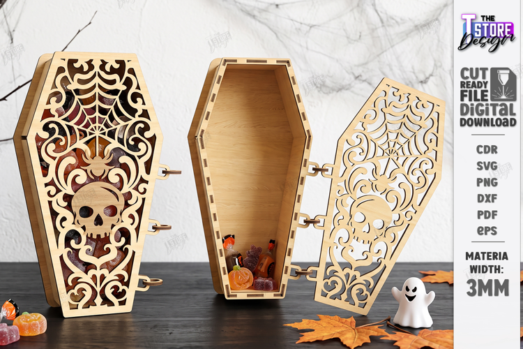 Wooden Halloween Coffin Candy Box Laser Cut | 3D Treat Box