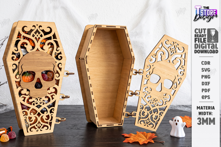 Wooden Halloween Coffin Candy Box Laser Cut | 3D Treat Box