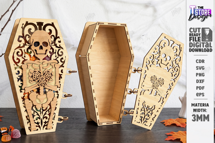 Wooden Halloween Coffin Candy Box Laser Cut | 3D Treat Box