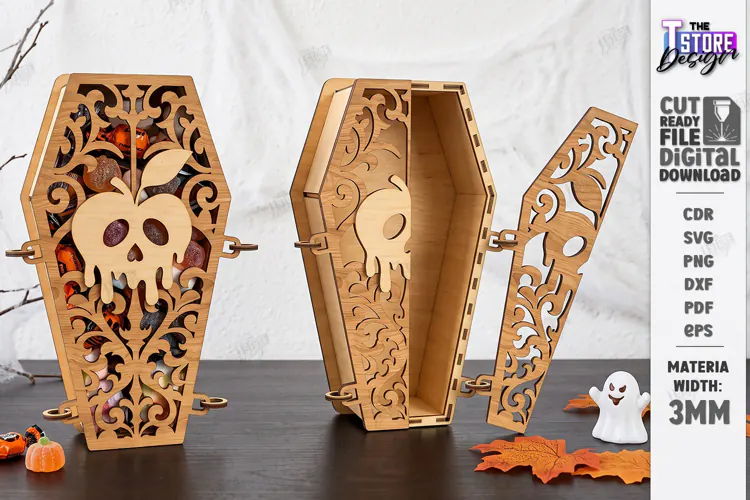 Wooden Halloween Coffin Candy Box Laser Cut | 3D Treat Box