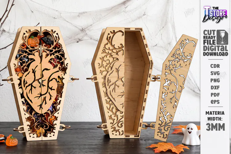 Wooden Halloween Coffin Candy Box Laser Cut | 3D Treat Box