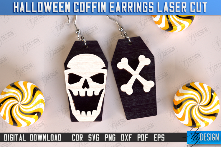 Halloween Coffin Earrings Laser Cut, Wooden Spooky Jewelry