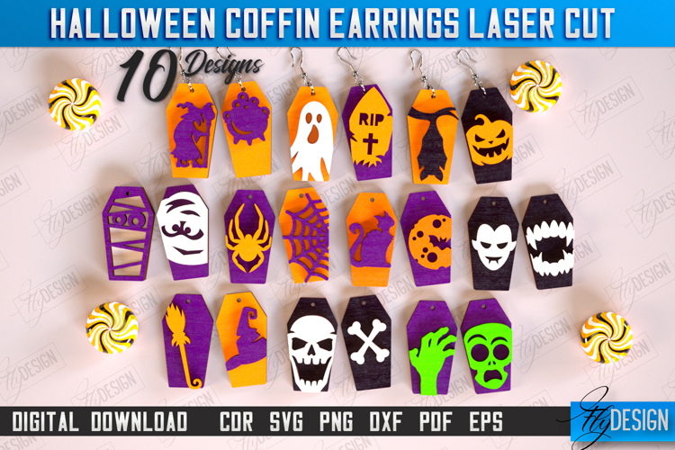 Halloween Coffin Earrings Laser Cut Bundle, Spooky Jewelry