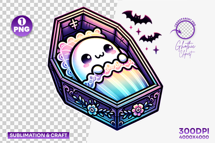 Halloween Coffin Sleeping Ghost Clipart PNG Sublimation