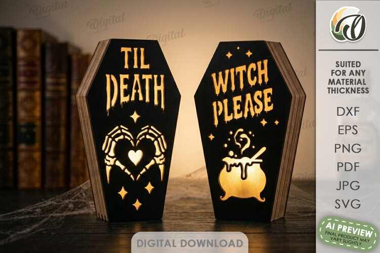 Halloween Coffin Led Lamps Laser Cut. Night Light SVG example image 1