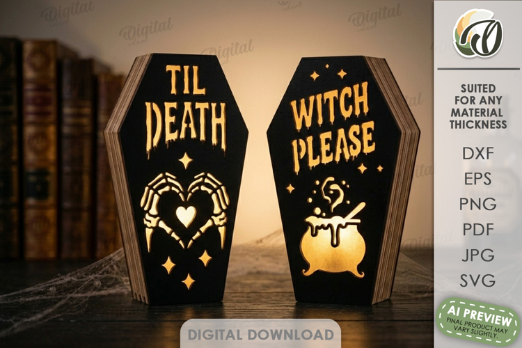 Halloween Coffin Led Lamps Laser Cut. Night Light SVG