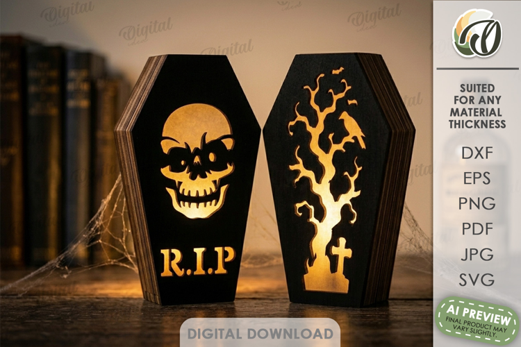 Halloween Coffin Led Lamps Laser Cut. Night Light SVG