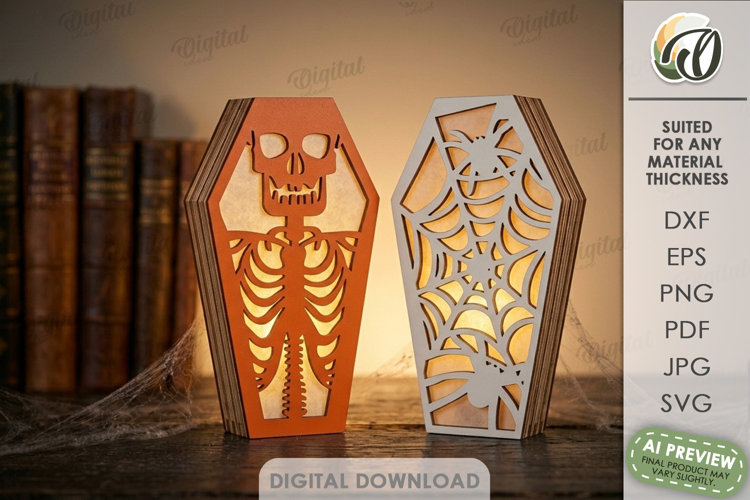 Halloween Coffin Led Lamps Laser Cut. Night Light SVG
