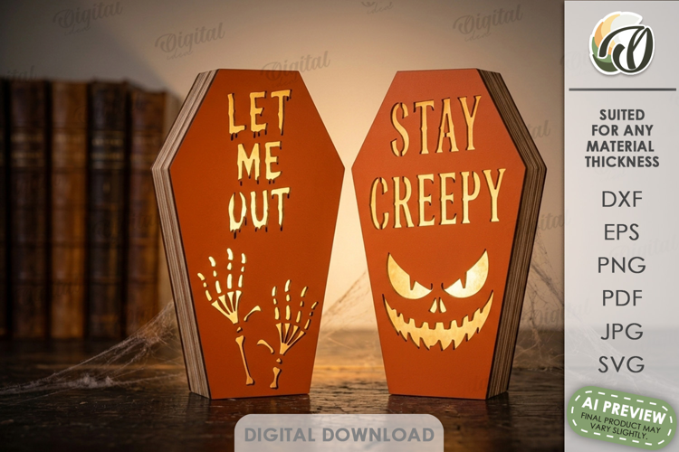 Halloween Coffin Led Lamps Laser Cut. Night Light SVG