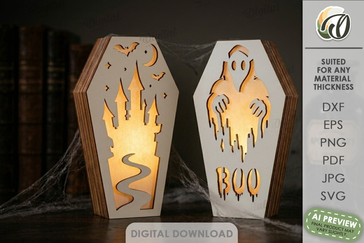 Halloween Coffin Led Lamps Laser Cut. Night Light SVG