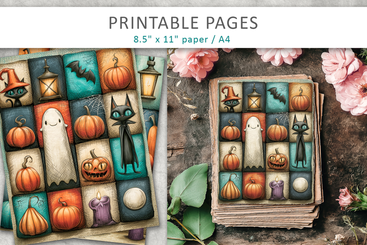 Halloween Collage Paper, Junk Journal Pages