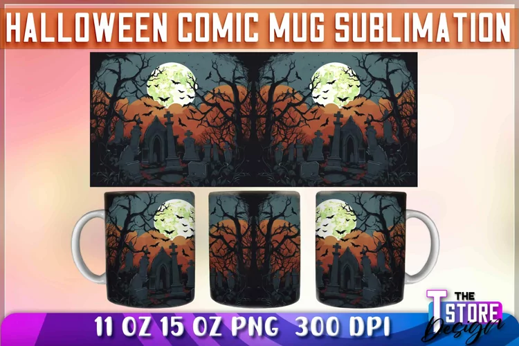 Halloween Comic Mug Sublimation | Comic 11 Oz 15 oz Wrap v.1