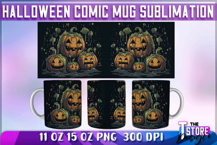 Halloween Comic Mug Sublimation | Comic 11 Oz 15 oz Wrap v.2