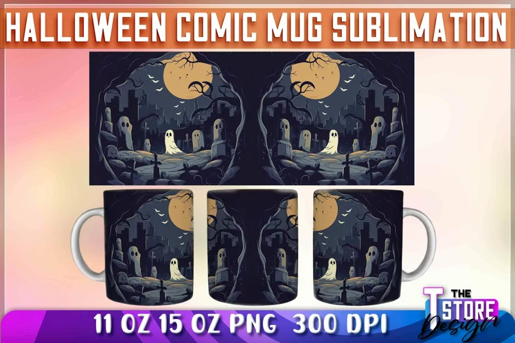 Halloween Comic Mug Sublimation | Comic 11 Oz 15 oz Wrap v.1