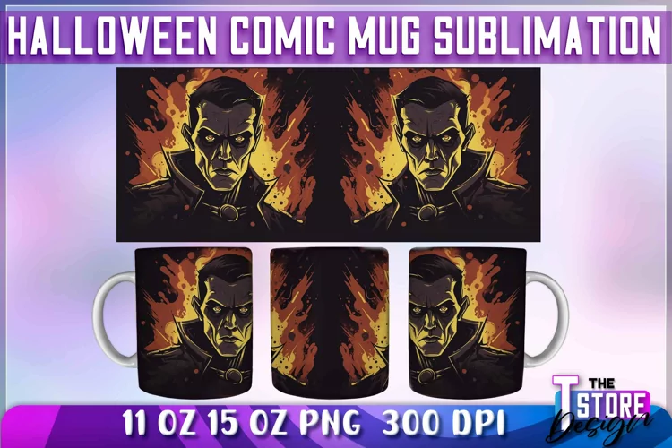 Halloween Comic Mug Sublimation | Comic 11 Oz 15 oz Wrap v.2