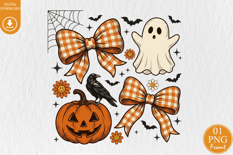 Halloween Coquette Bow PNG, Cute Ghost Sublimation