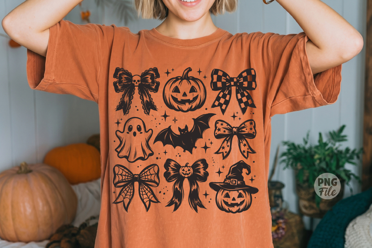 Halloween Coquette Bow PNG, Spooky Pumpkin Ghost design