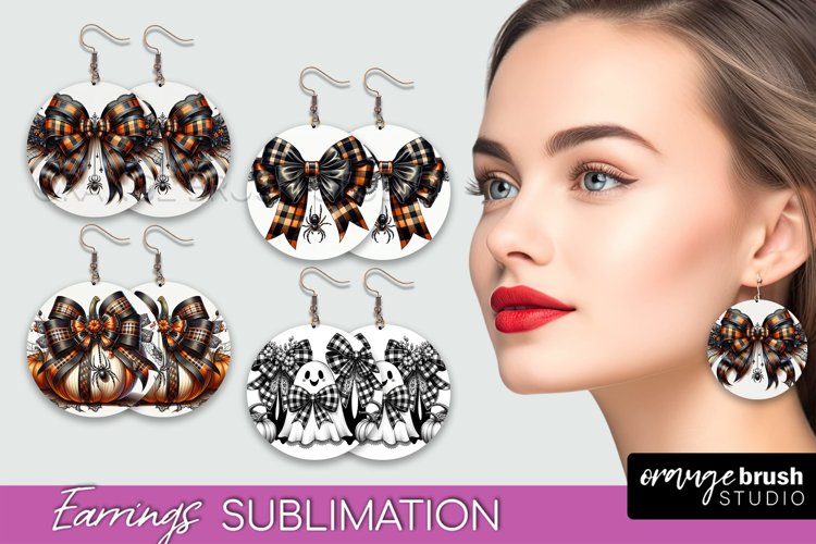 Halloween Coquette Bow Round Earrings Sublimation