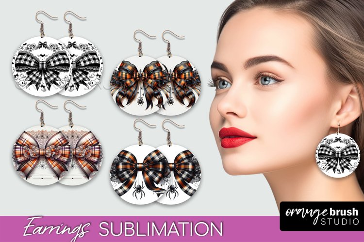 Halloween Coquette Bow Round Earrings Sublimation