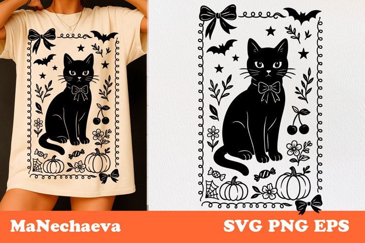 Coquette Halloween Frame SVG | Black Cat Clipart