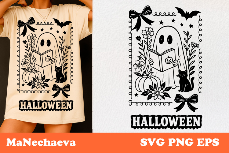 Coquette Halloween Frame SVG | Reading Ghost Clipart