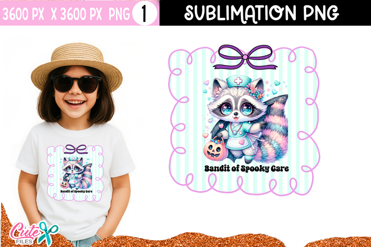 Cute Raccoon Nurse Halloween PNG for Sublimation