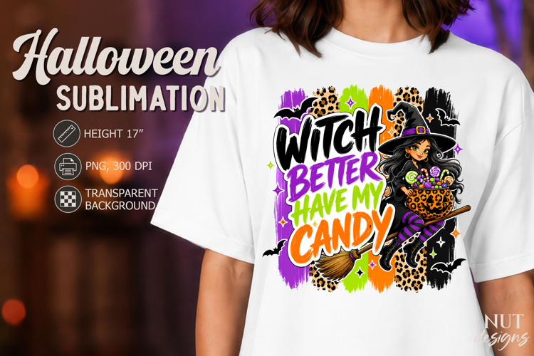 Kawaii witch riding a broom Halloween candy bucket