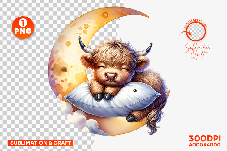 Halloween Cow Sleeping on Moon Clipart PNG Sublimation