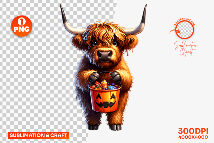 Halloween Cow Trick or Treat Pumpkin Bucket Clipart PNG
