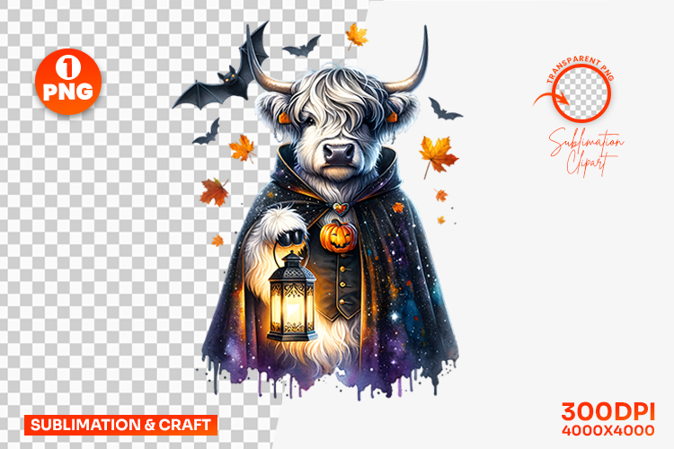Halloween Cow Vampire Cape Bats Clipart PNG Sublimation