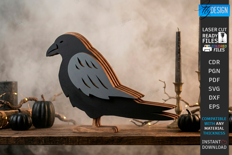 Halloween Crow Laser Cut | Layered Raven | Shelf Sitter |CNC