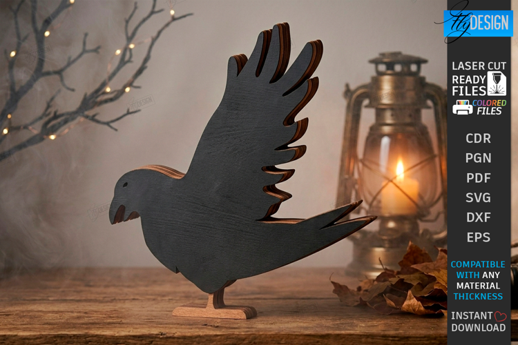 Halloween Crow Laser Cut | Layered Raven | Shelf Sitter |CNC