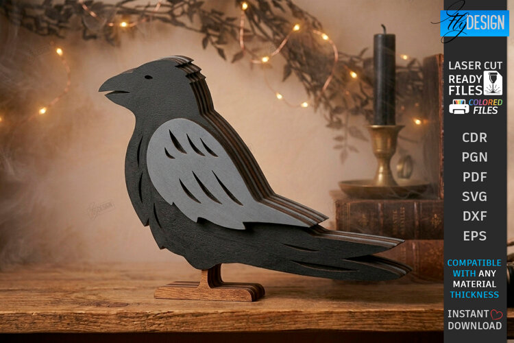 Halloween Crow Laser Cut | Layered Raven | Shelf Sitter |CNC example image 1