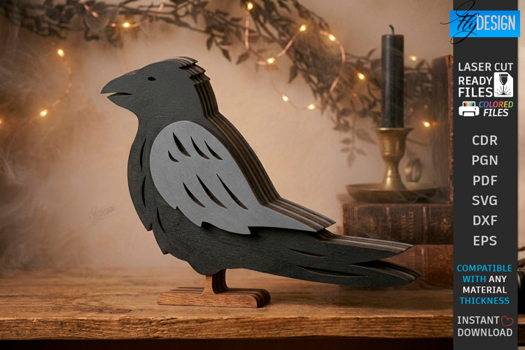 Halloween Crow Laser Cut | Layered Raven | Shelf Sitter |CNC