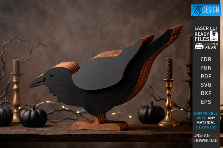 Halloween Crow Laser Cut | Layered Raven | Shelf Sitter |CNC