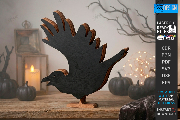 Halloween Crow Laser Cut | Layered Raven | Shelf Sitter |CNC