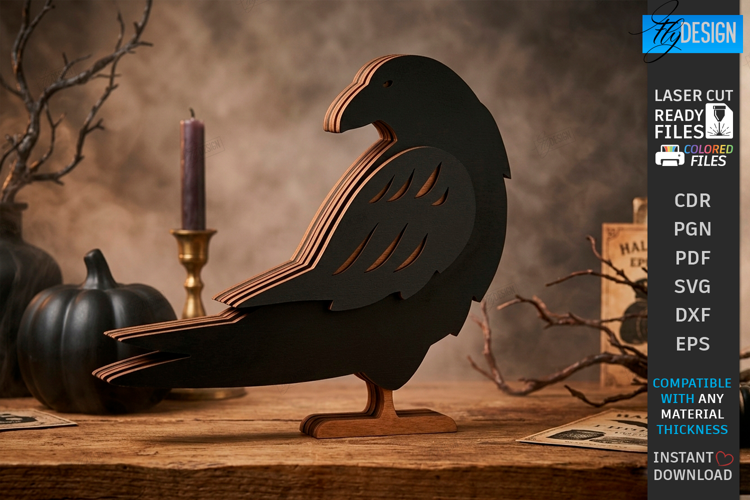 Halloween Crow Laser Cut | Layered Raven | Shelf Sitter |CNC