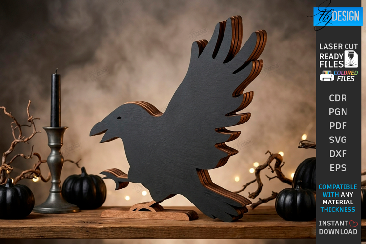 Halloween Crow Laser Cut | Layered Raven | Shelf Sitter |CNC