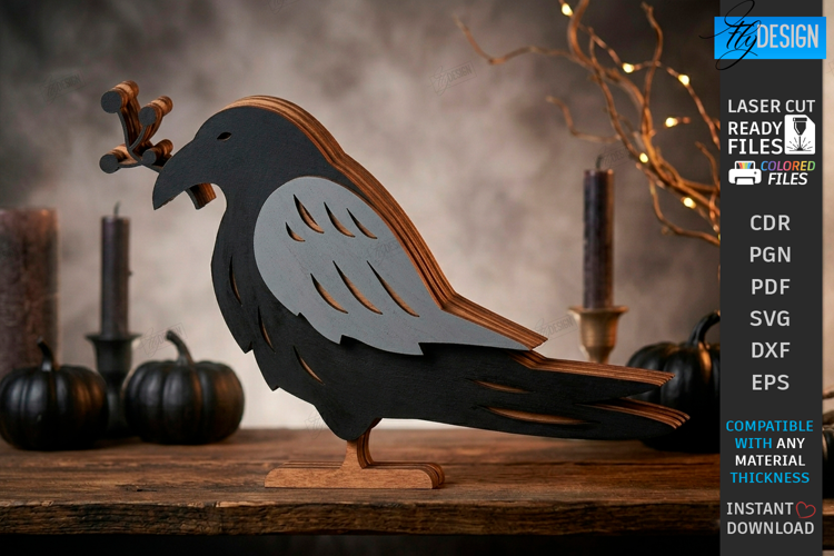 Halloween Crow Laser Cut | Layered Raven | Shelf Sitter |CNC
