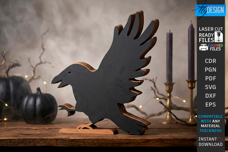 Halloween Crow Laser Cut | Layered Raven | Shelf Sitter |CNC