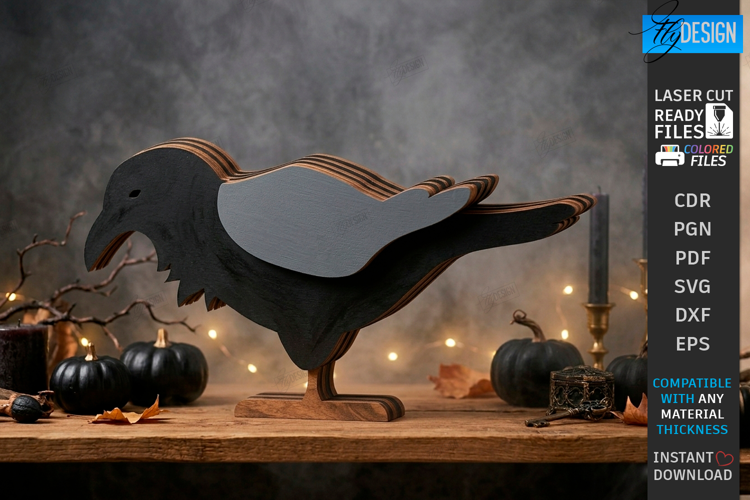 Halloween Crow Laser Cut | Layered Raven | Shelf Sitter |CNC