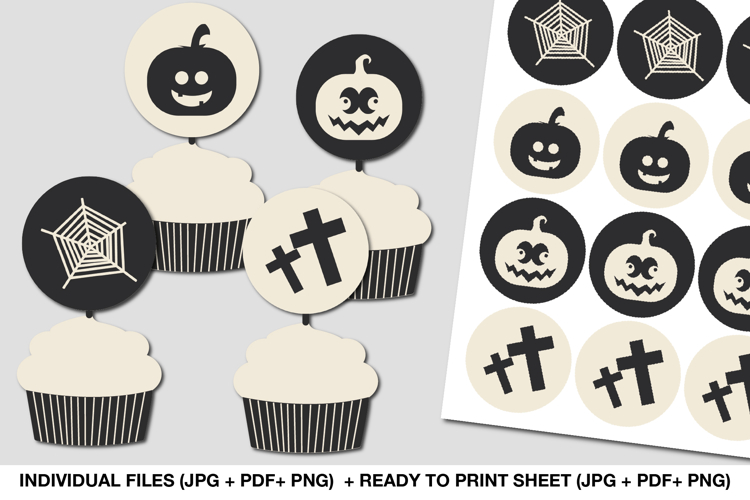 Halloween Cupcake Toppers Printable, Spooky Party Decor