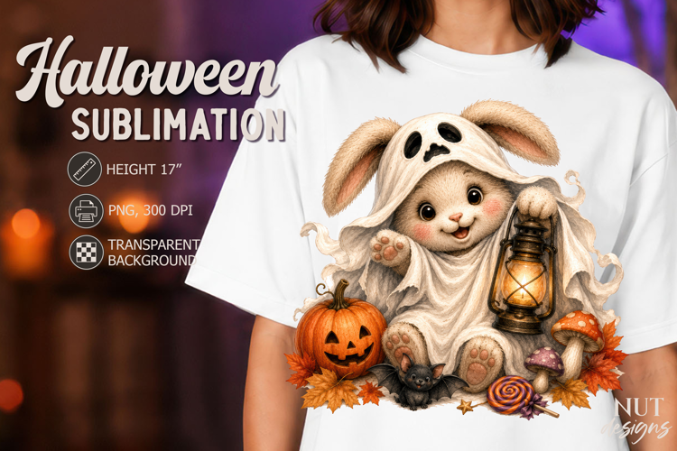 Cute Baby Bunny Halloween clipart pumpkin Ghost rabbit