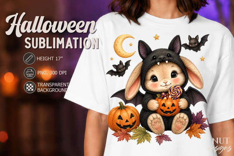 Cute Bat Bunny Halloween clipart pumpkin Baby rabbit