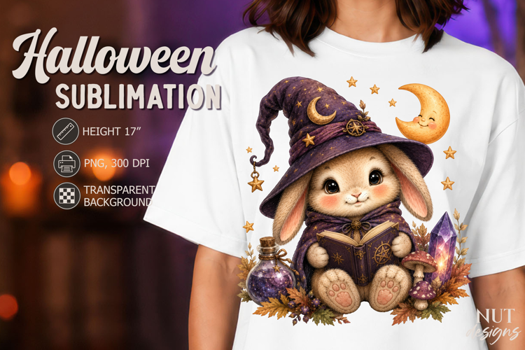 Witch Bunny Halloween clipart Baby rabbit wizard sublimation