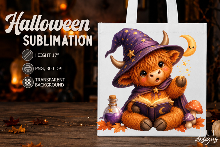 Magical Halloween clipart Wizard Highland Cow Baby Animal