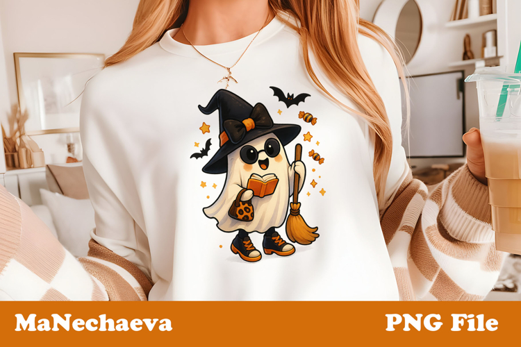 Cute Halloween Clipart | Ghost Witch Broom Sublimation
