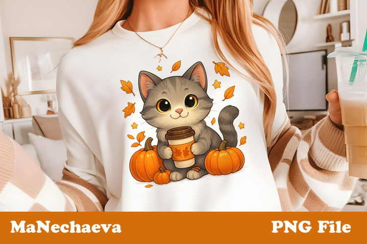 Cute Halloween Clipart | Cat Pumpkin Coffee Sublimation