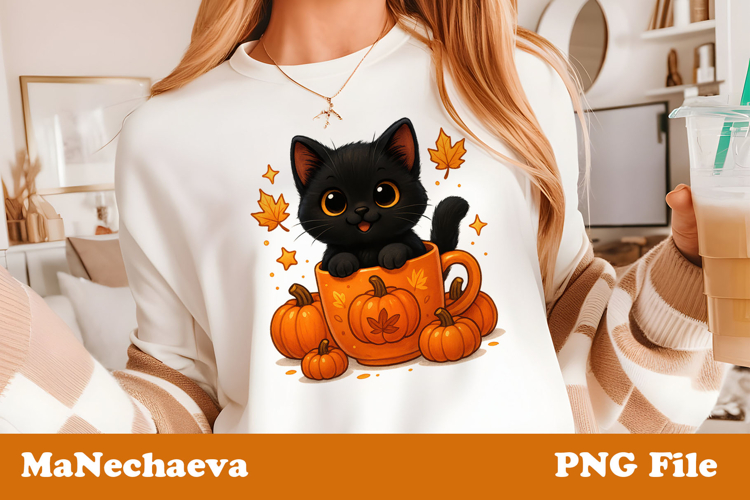 Cute Halloween Clipart | Black Cat Pumpkin Mug PNG