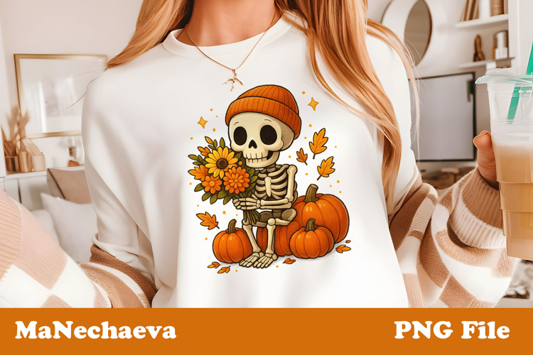 Skeleton with Sunflowers | Autumn Pumpkin Sublimation